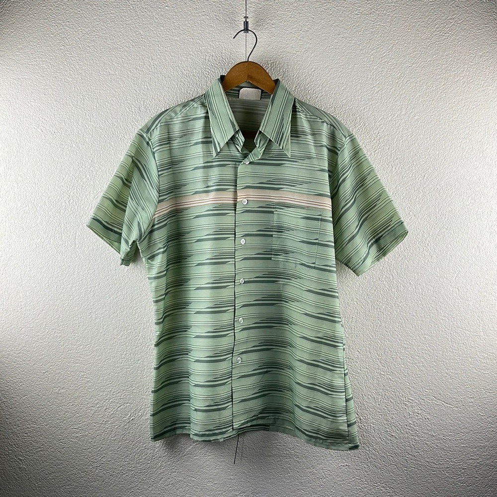 Vintage l 60s M Sears Kings Road Nylon Striped Chest Pocket Rockabilly Mod Shirt